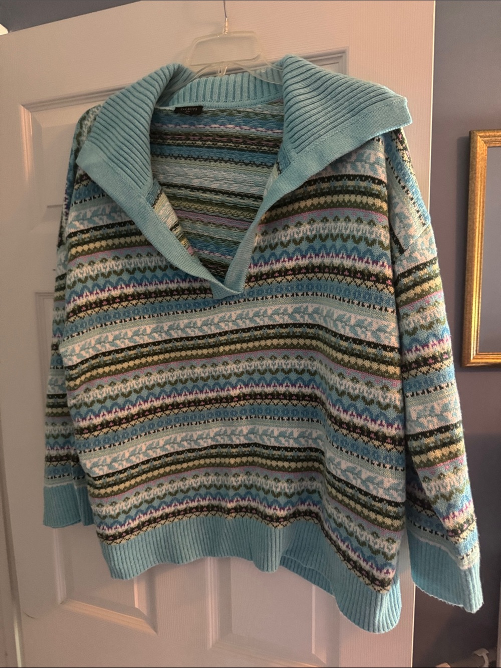 Talbots Light Blue Fair Isle Cowl Sweater